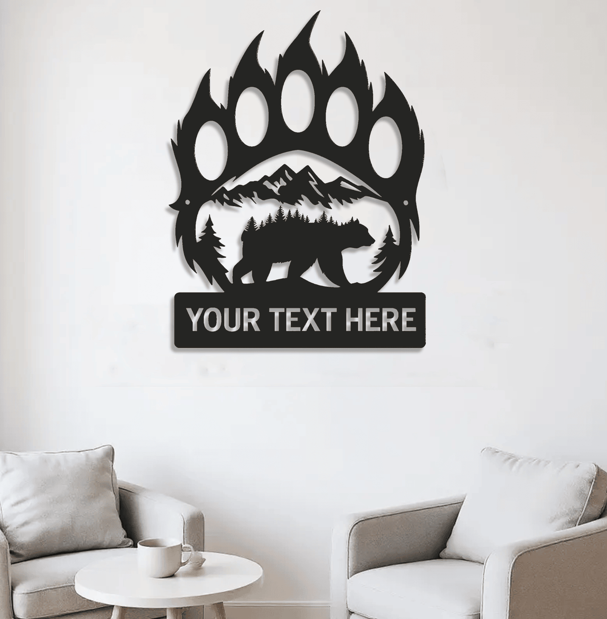 Personalized Bear Paw Metal Sign WITH LED/WITHOUT LED – Rustic Wildlife Wall Art