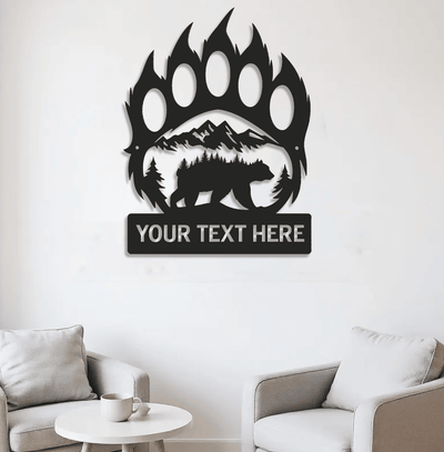 Personalized Bear Paw Metal Sign WITH LED/WITHOUT LED – Rustic Wildlife Wall Art