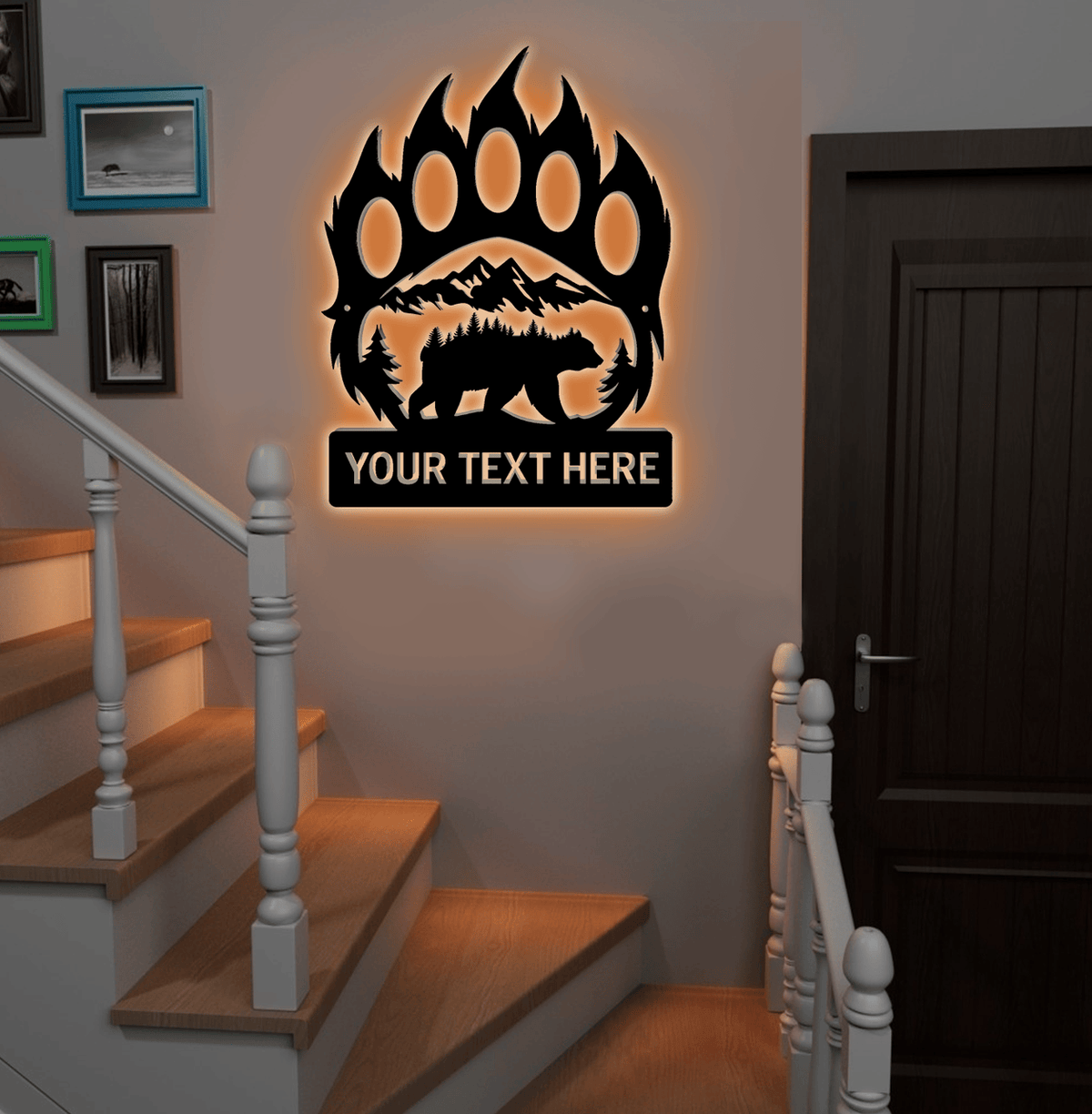 Personalized Bear Paw Metal Sign WITH LED/WITHOUT LED – Rustic Wildlife Wall Art
