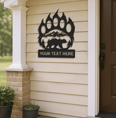 Personalized Bear Paw Metal Sign WITH LED/WITHOUT LED – Rustic Wildlife Wall Art