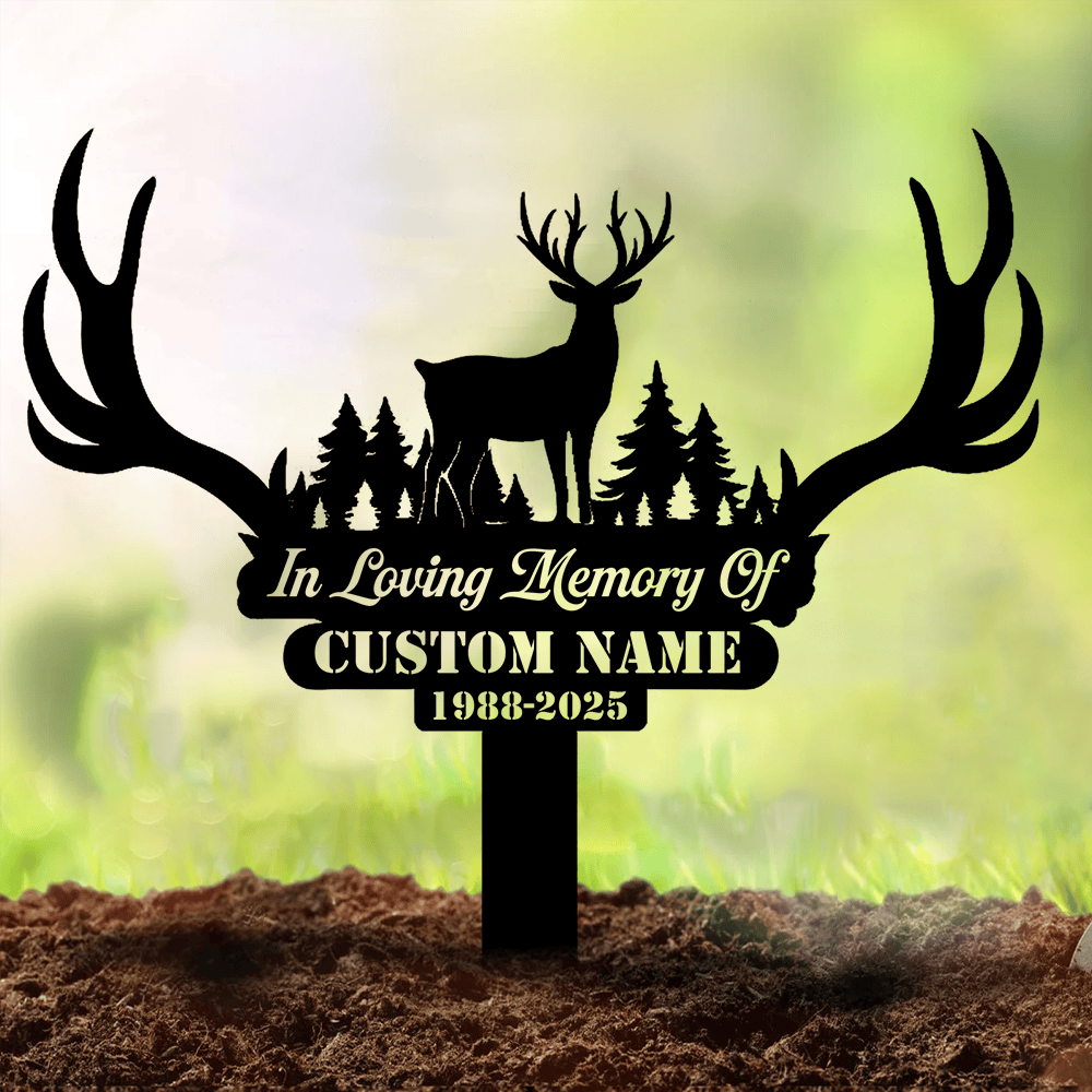 Personalized Deer Memorial Metal Sign – In Loving Memory Grave Marker