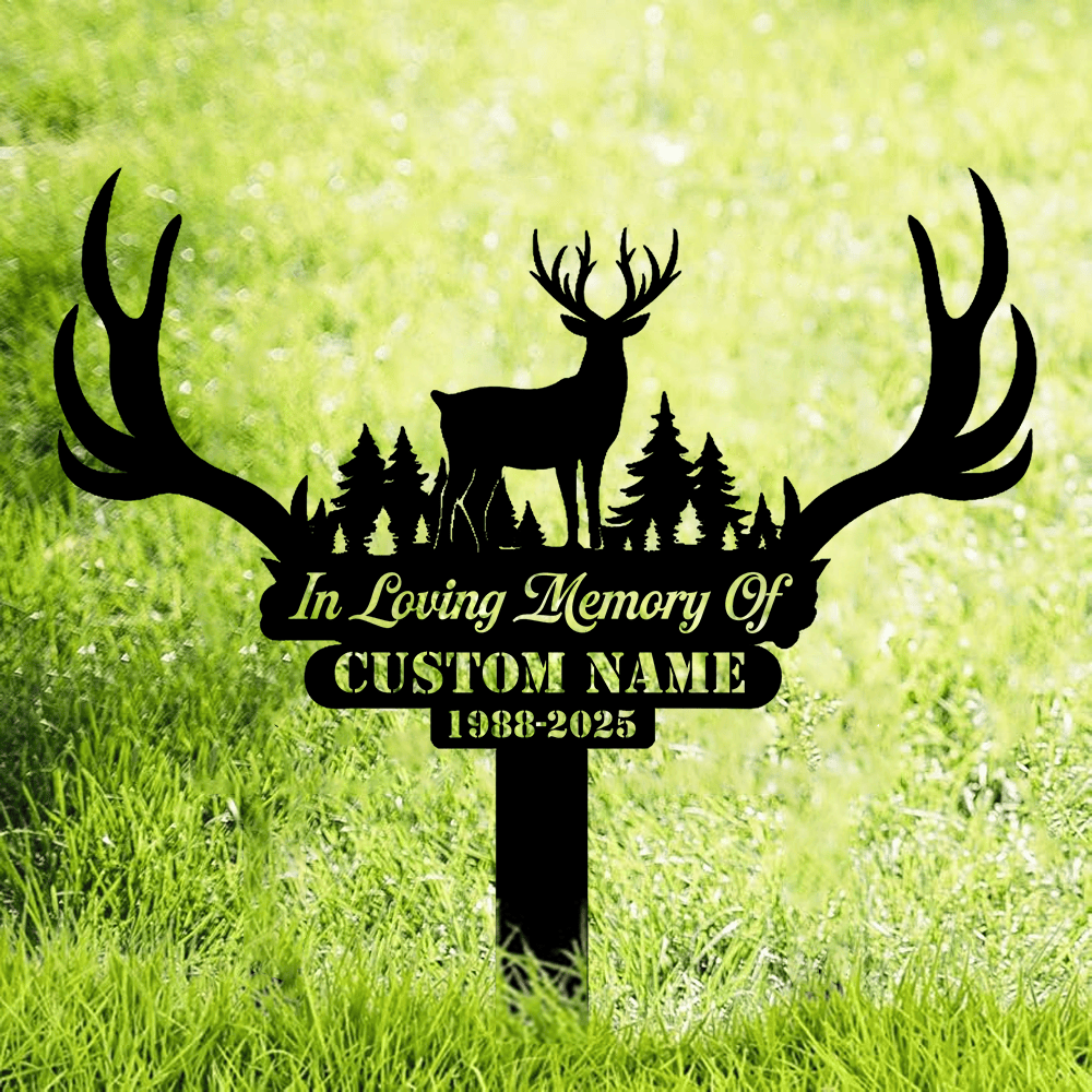 Personalized Deer Memorial Metal Sign – In Loving Memory Grave Marker