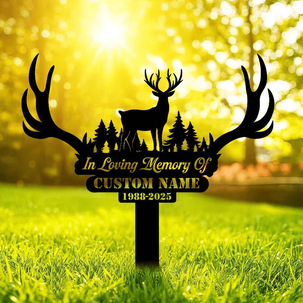 Personalized Deer Memorial Metal Sign – In Loving Memory Grave Marker