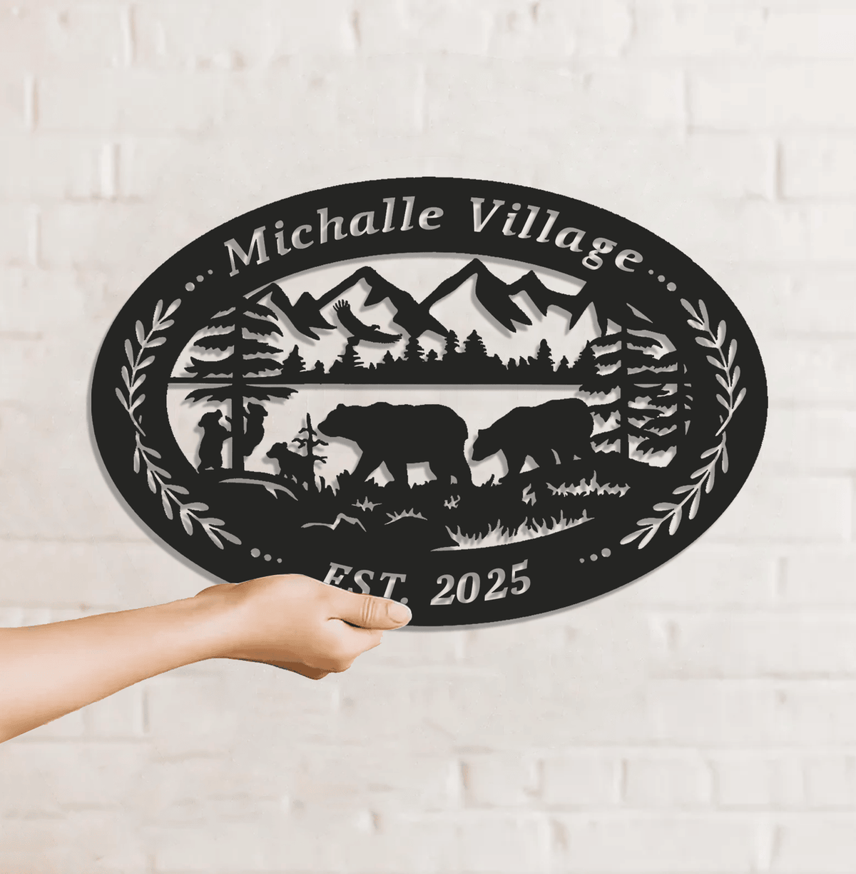 Personalized Bear Metal Sign WITH LED/WITHOUT LED – Custom Name Cabin Wall Art