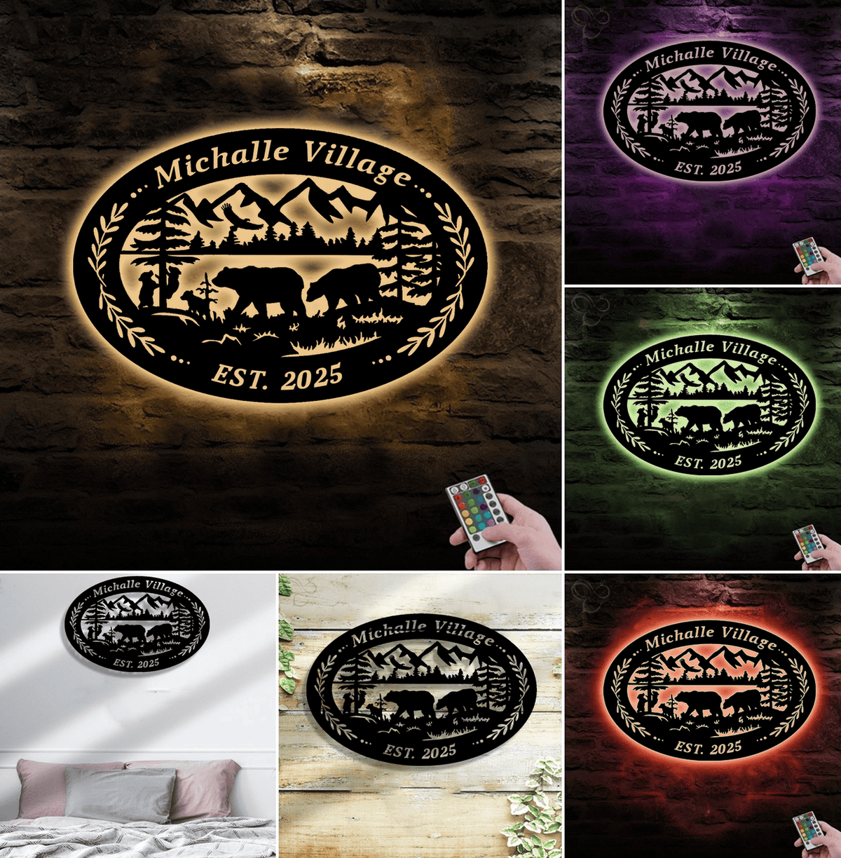 Personalized Bear Metal Sign WITH LED/WITHOUT LED – Custom Name Cabin Wall Art