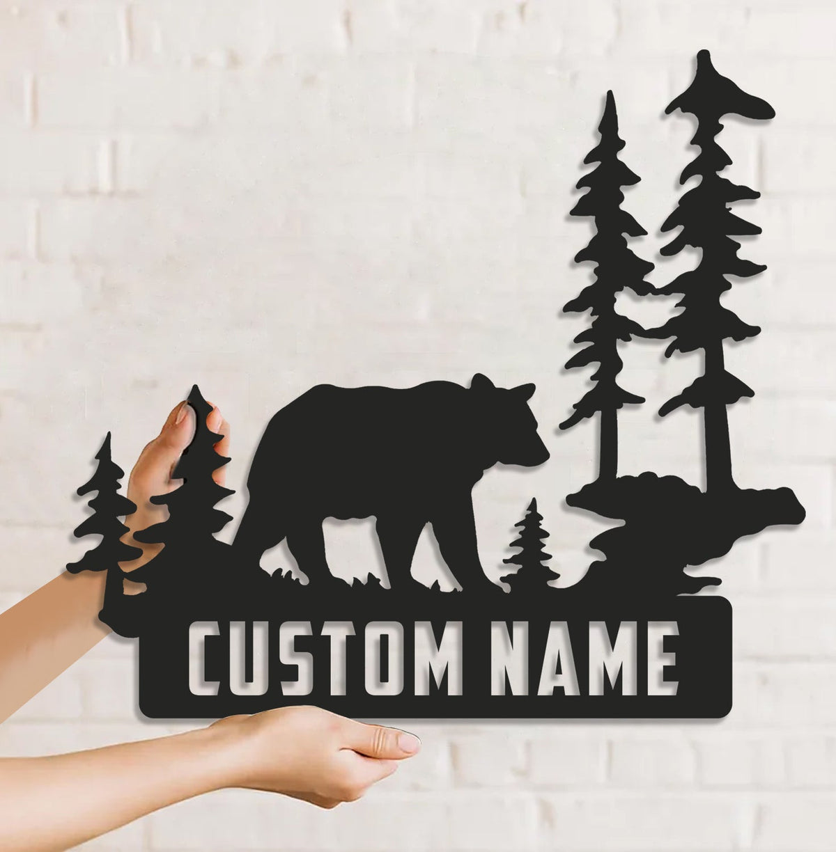 Personalized Bear Metal Sign WITH LED/WITHOUT LED Light Custom Name Mountain Scene Wall Art