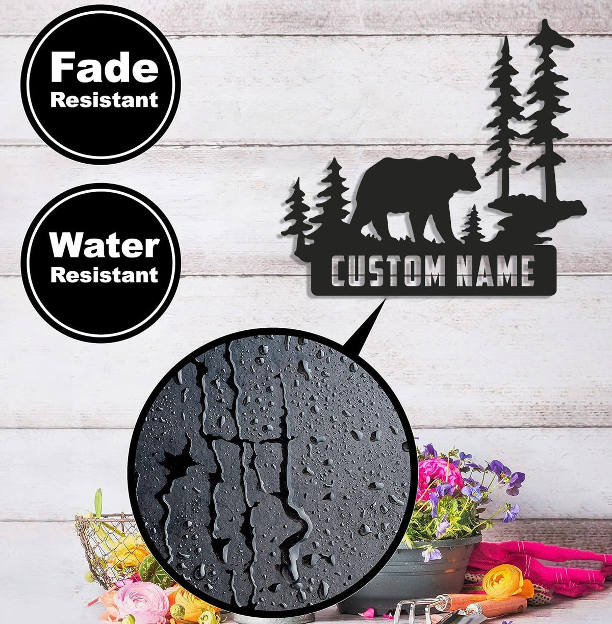 Personalized Bear Metal Sign WITH LED/WITHOUT LED Light Custom Name Mountain Scene Wall Art