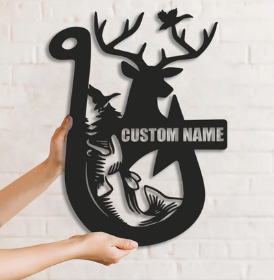 Personalized Hunting Metal Sign WITH LED/WITHOUT LED Light Fishing Wall Art Deer Head Sign Hunter Gift
