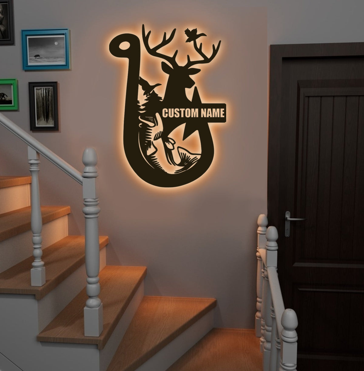 Personalized Hunting Metal Sign WITH LED/WITHOUT LED Light Fishing Wall Art Deer Head Sign Hunter Gift