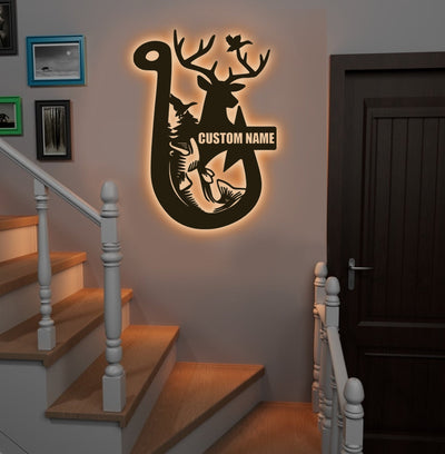 Personalized Hunting Metal Sign WITH LED/WITHOUT LED Light Fishing Wall Art Deer Head Sign Hunter Gift