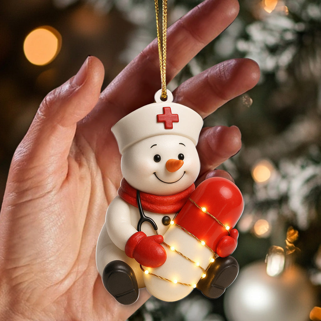 Personalized Nurse Snowman Ornament, Custom Name Christmas Medical Pill Decor, Gift For Nursing