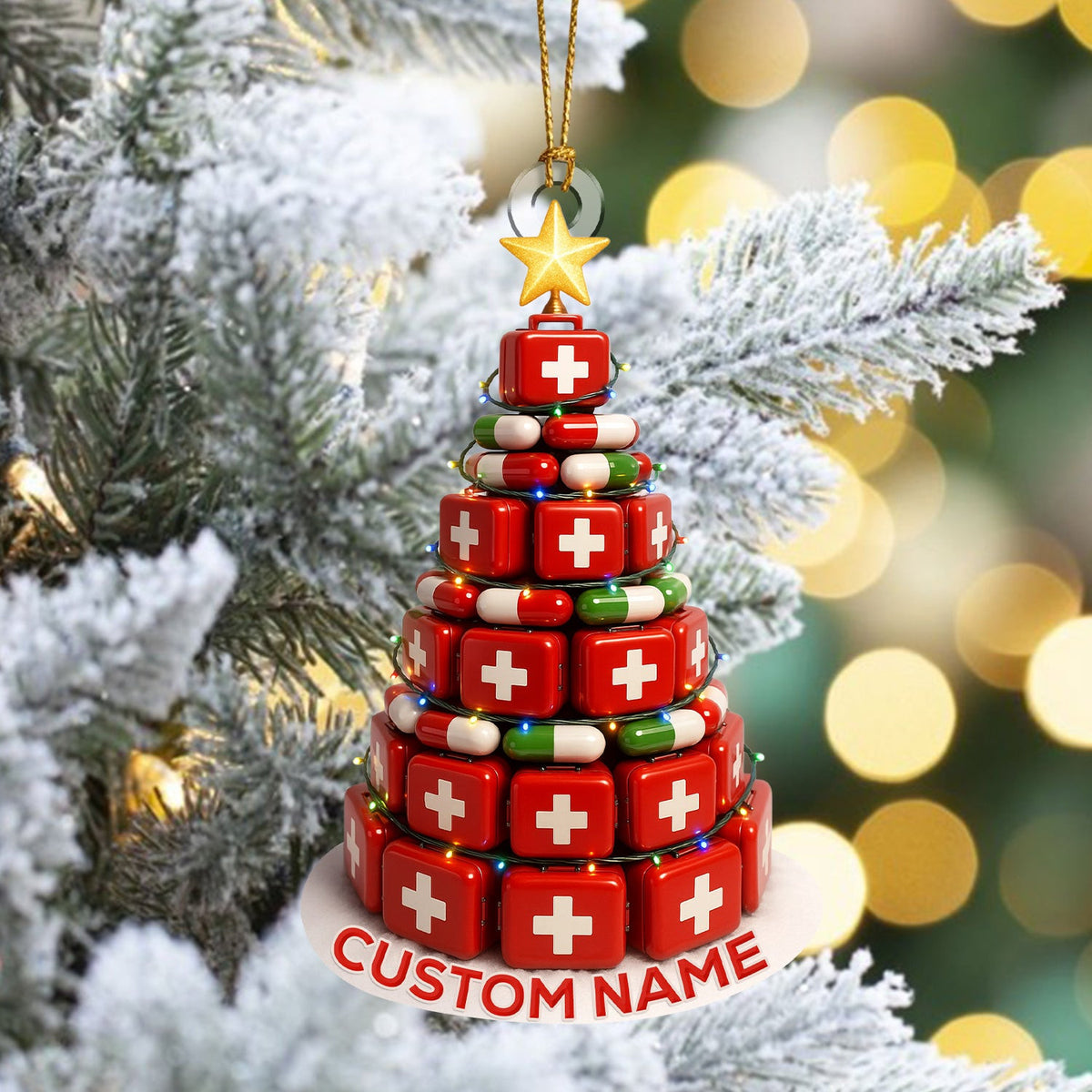 Medical Pill Box Christmas Tree Ornament, Custom Name Nursing Gift, Nurse Holiday Decor Keepsake