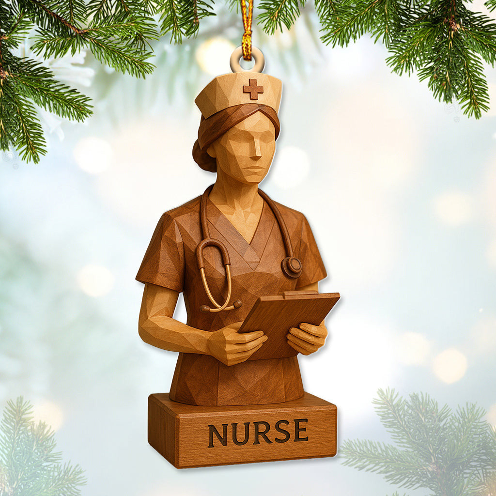 Custom Name Nurse Ornament, Personalized Wooden Nurse Figurine Decor, Xmas Healthcare Gift for Nursing