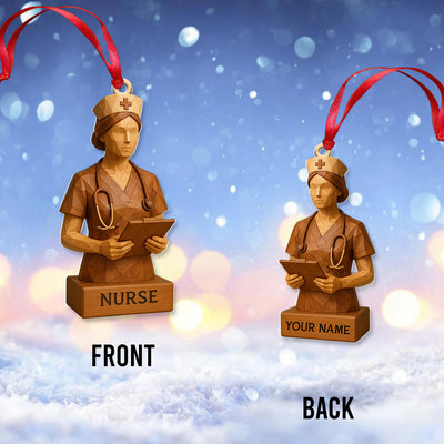Custom Name Nurse Ornament, Personalized Wooden Nurse Figurine Decor, Xmas Healthcare Gift for Nursing