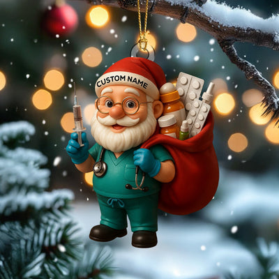Personalized Nurse Santa Ornament, Custom Name Medical Christmas Tree Decor, Funny Doctor & Healthcare Worker Holiday Gift