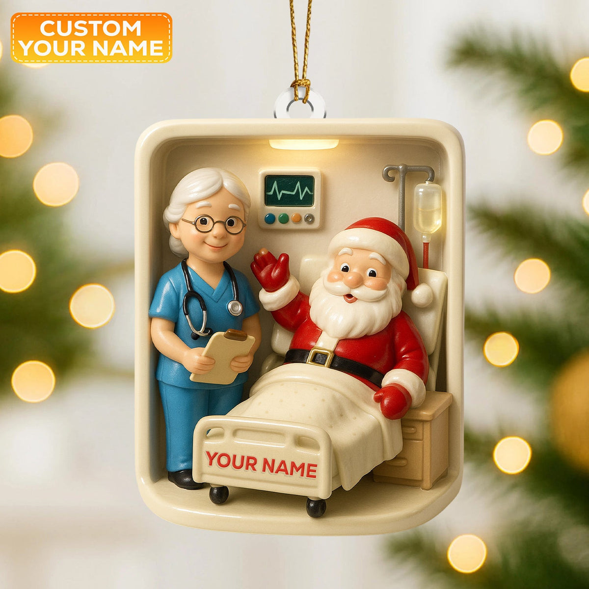Personalized Nurse Christmas Ornament, Custom Name Nursing Santa Hospital Room Decor, Cute Holiday Gift for Nurses