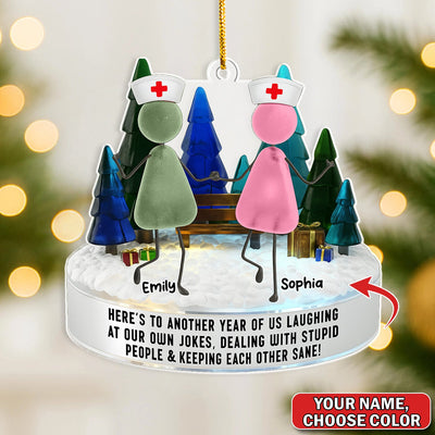 Personalized Nurse Besties Ornament, Custom Name Nursing Friends Christmas Gift, Funny Medical Staff Xmas Keepsake for Coworkers