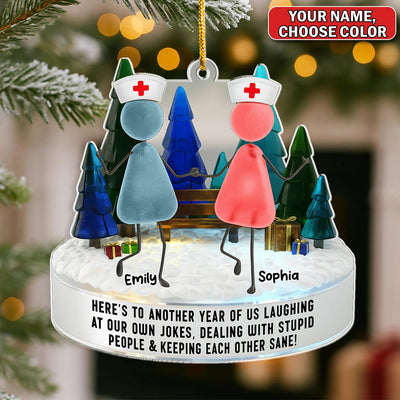 Personalized Nurse Besties Ornament, Custom Name Nursing Friends Christmas Gift, Funny Medical Staff Xmas Keepsake for Coworkers