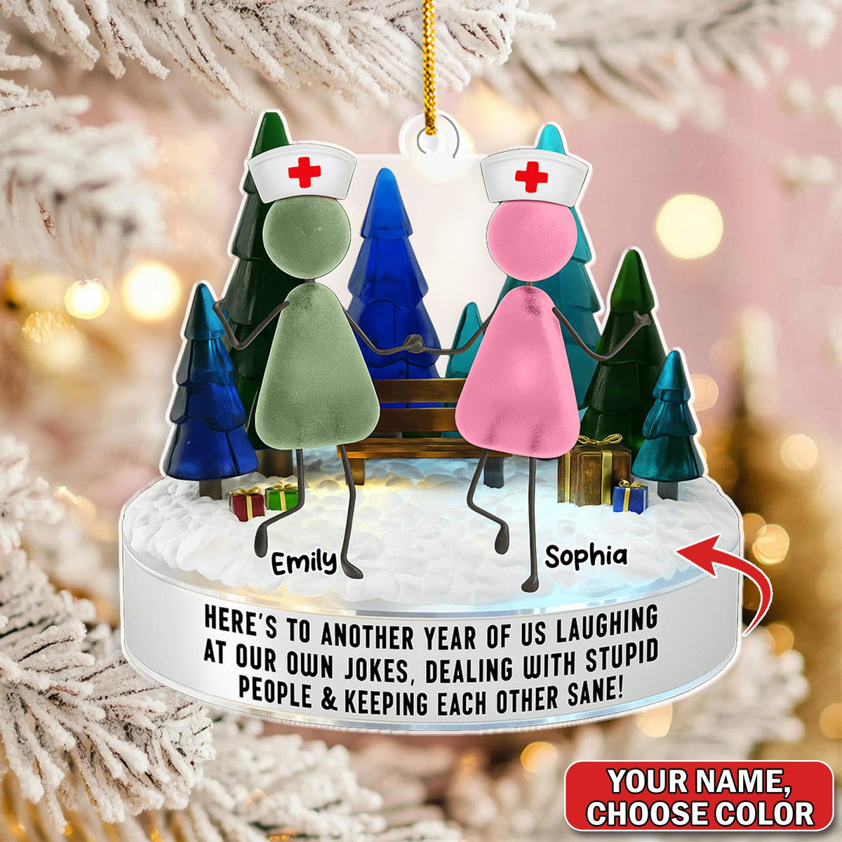 Personalized Nurse Besties Ornament, Custom Name Nursing Friends Christmas Gift, Funny Medical Staff Xmas Keepsake for Coworkers