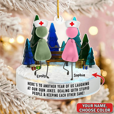 Personalized Nurse Besties Ornament, Custom Name Nursing Friends Christmas Gift, Funny Medical Staff Xmas Keepsake for Coworkers