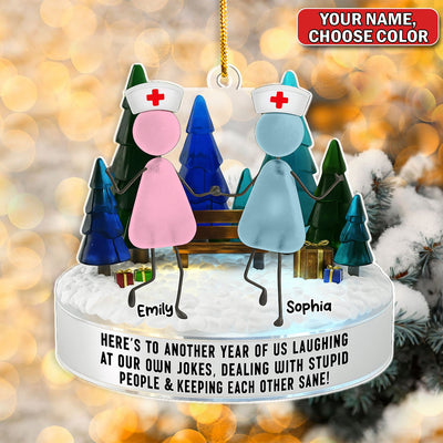 Personalized Nurse Besties Ornament, Custom Name Nursing Friends Christmas Gift, Funny Medical Staff Xmas Keepsake for Coworkers