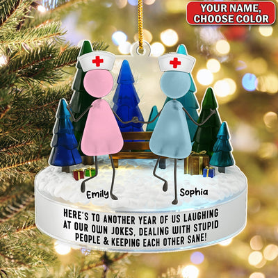 Personalized Nurse Besties Ornament, Custom Name Nursing Friends Christmas Gift, Funny Medical Staff Xmas Keepsake for Coworkers