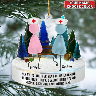 Personalized Nurse Besties Ornament, Custom Name Nursing Friends Christmas Gift, Funny Medical Staff Xmas Keepsake for Coworkers