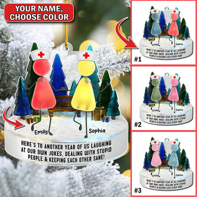 Personalized Nurse Besties Ornament, Custom Name Nursing Friends Christmas Gift, Funny Medical Staff Xmas Keepsake for Coworkers