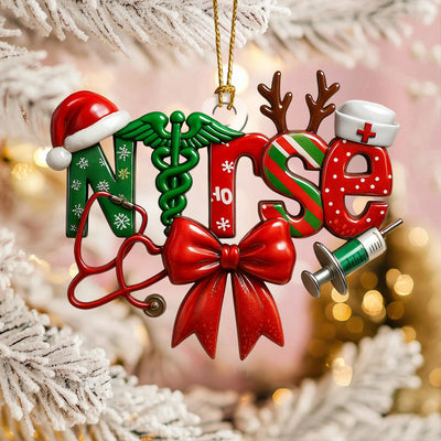 Funny Nurse Christmas Ornament, Xmas Medical Ornament with Stethoscope and Syringe, Holiday Gift for RN, LPN, CNA, Doctor