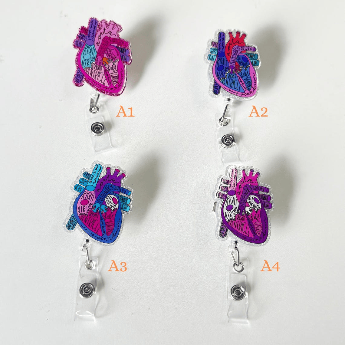 Anatomical Heart Retractable Badge Reel, Cardiology ID Holder for Nurse Doctor,  RN LPN CNA Gift