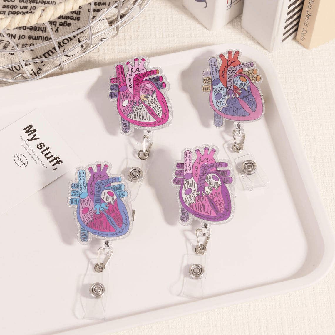 Anatomical Heart Retractable Badge Reel, Cardiology ID Holder for Nurse Doctor,  RN LPN CNA Gift