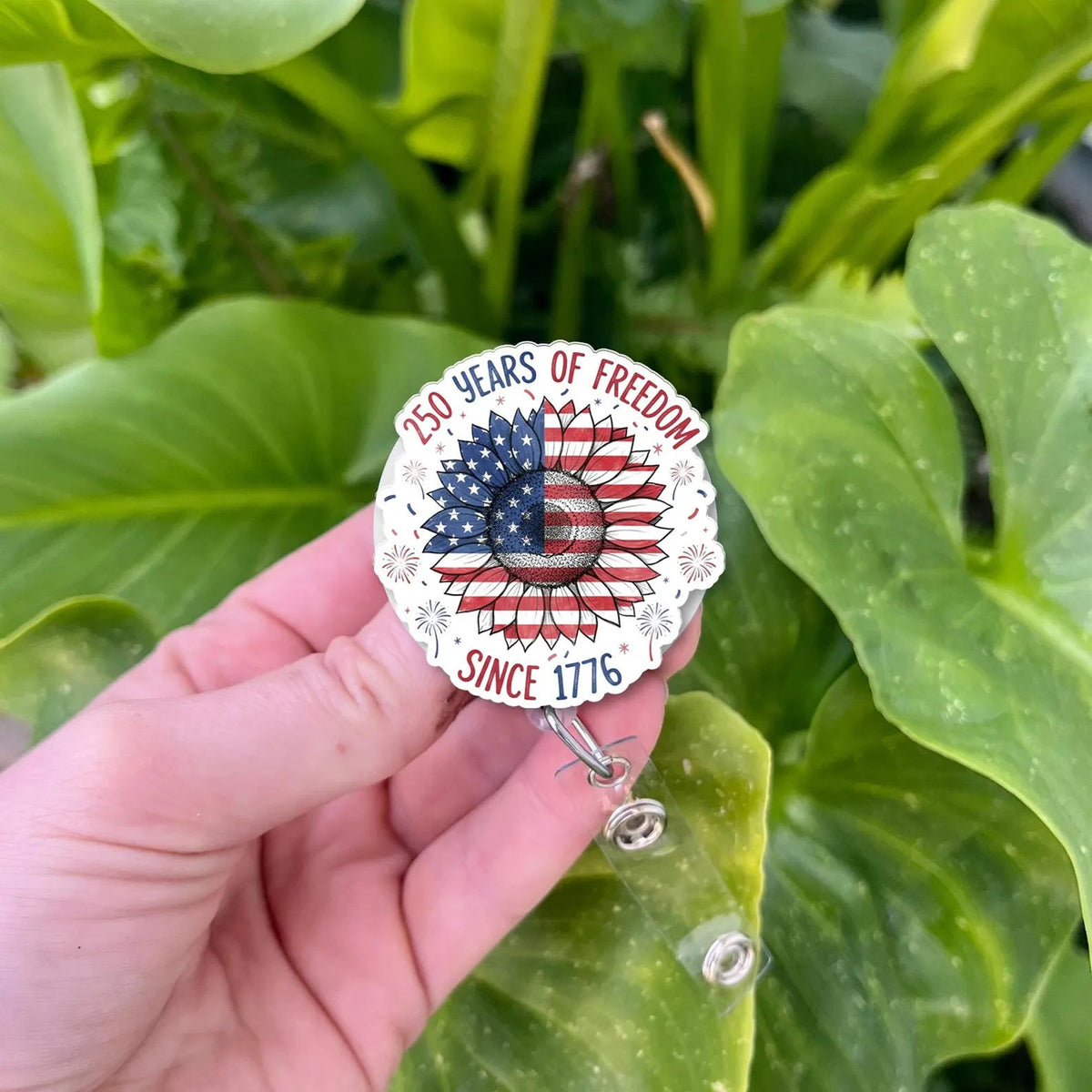 Patriotic Sunflower Badge Reel, American Flag Retractable Badge Reel, USA 250th Birthday Gift For Nurse