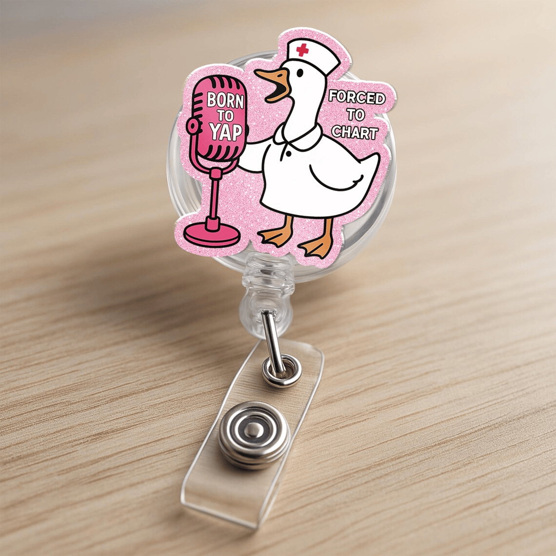 Funny Silly Goose Nurse Badge Reel, Born to Yap Forced to Chart ID Holder Gift for RN LPN CNA ER