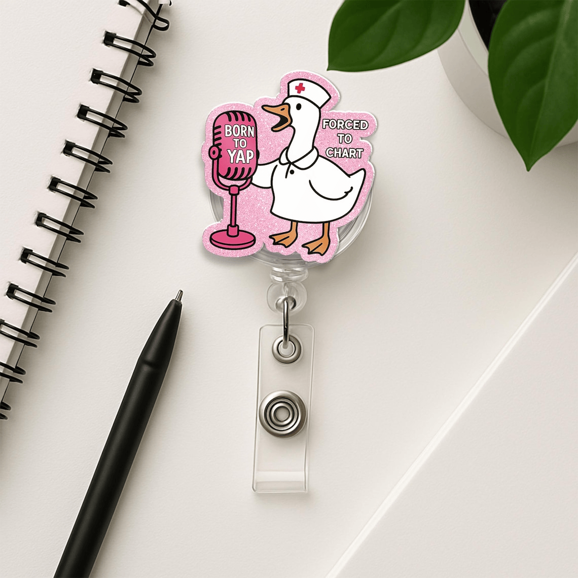 Funny Silly Goose Nurse Badge Reel, Born to Yap Forced to Chart ID Holder Gift for RN LPN CNA ER