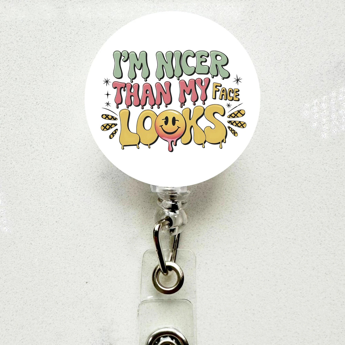 Funny 'I'm Nicer Than My Face Looks' Badge Reel Retractable ID Holder