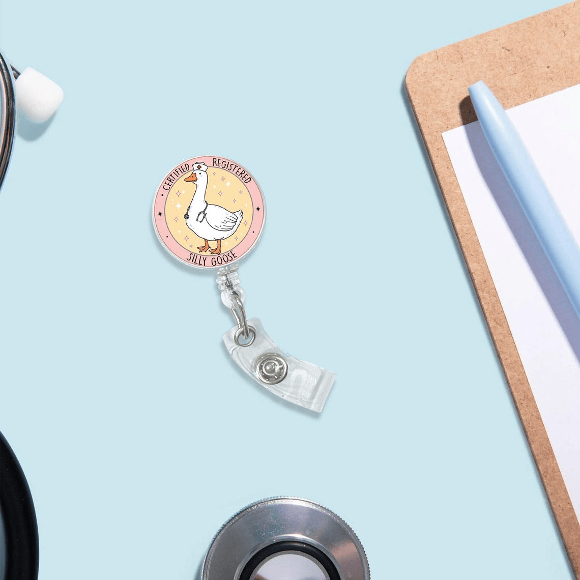 Funny Goose Badge Reel, Silly Nurse ID Holder, Retractable Work Badge, Gift for RN LPN CNA ER