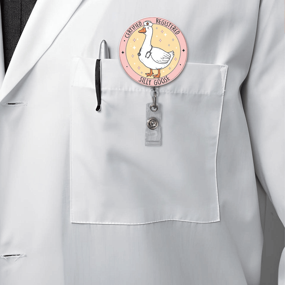 Funny Goose Badge Reel, Silly Nurse ID Holder, Retractable Work Badge, Gift for RN LPN CNA ER