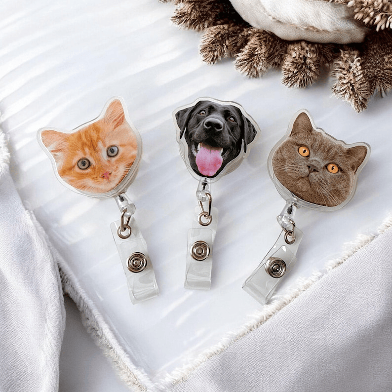 Funny Dog Cat Nurse Badge Reel - Christmas Retractable ID Holder for Nurses LPN RN CNA ER