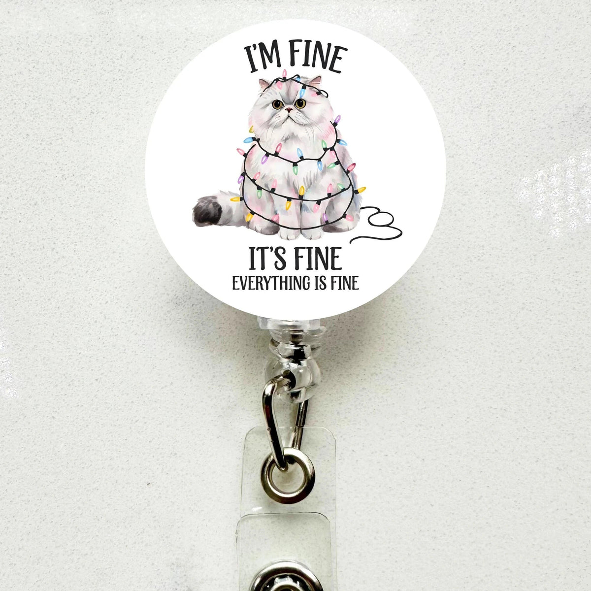 Funny Cat Badge Reel – 'I'm Fine' Retractable ID Holder