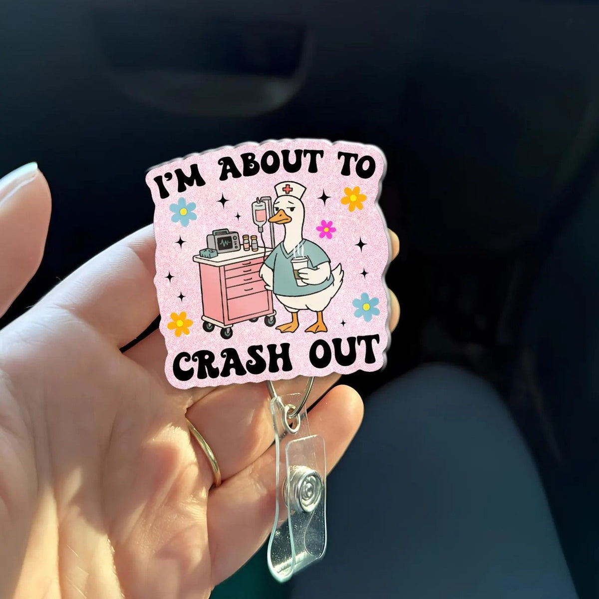 Funny Goose I'm About To Crash Out Badge Reel For Nurses & Doctors, Funny Black Cat ID Holder Clip