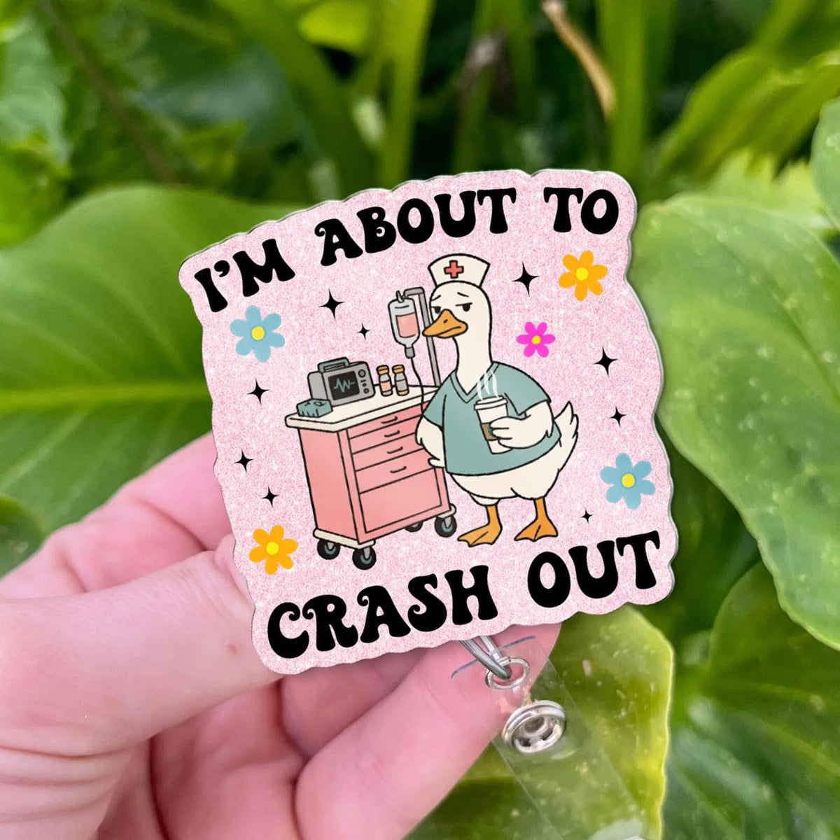 Funny Goose I'm About To Crash Out Badge Reel For Nurses & Doctors, Funny Black Cat ID Holder Clip