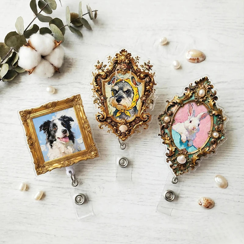 Personalized Pet Vintage Oil Painting Nurse Badge Reel