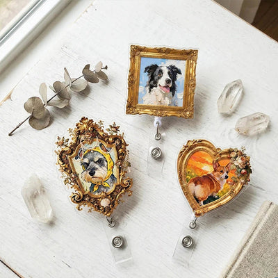 Personalized Pet Vintage Oil Painting Nurse Badge Reel