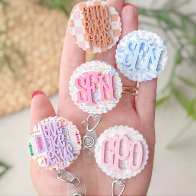 Personalized Floral And Colorful Pattern Nurse Badge Reel