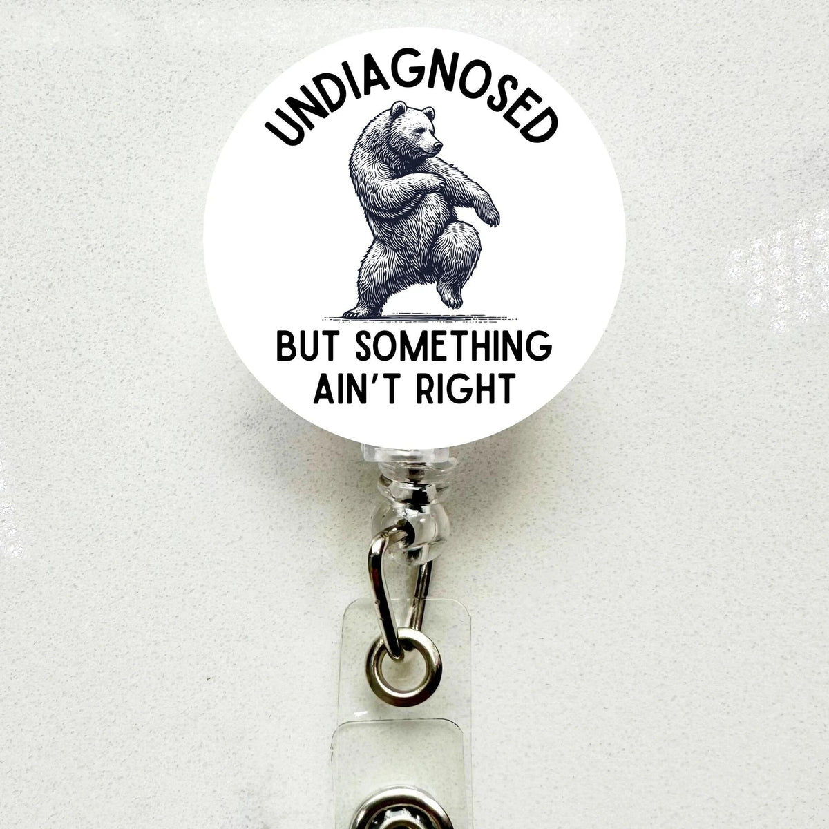 Sarcastic Bear Badge Reel – Funny “Undiagnosed” Retractable ID Holder – Nurse Coworker Gift