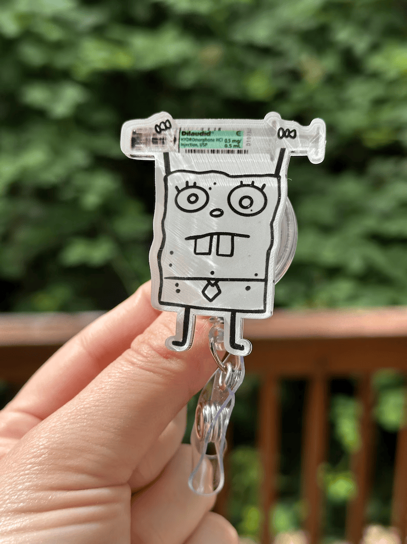 Doodle Bob Dilaudid Syringe Badge Reel, Funny RN MD Pharmacy ID Holder Clip, Healthcare Gift