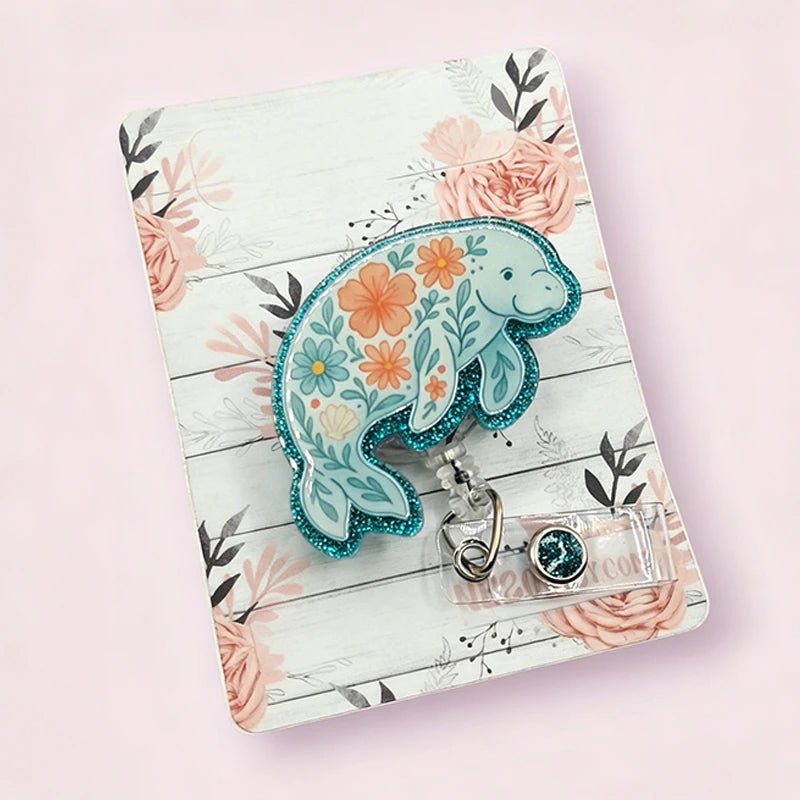 Summer Beace Floral Manatee Badge Reel