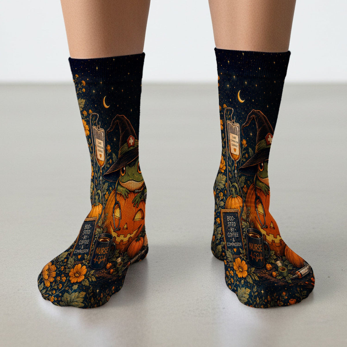 Halloween Witch Frog Pumpkin Socks, Adult Socks for Men and Women