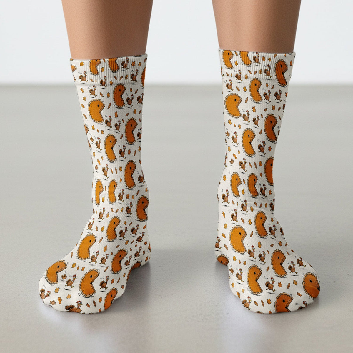 Thanksgiving Pie Chasing Turkey Socks, Adult Socks for Men and Women