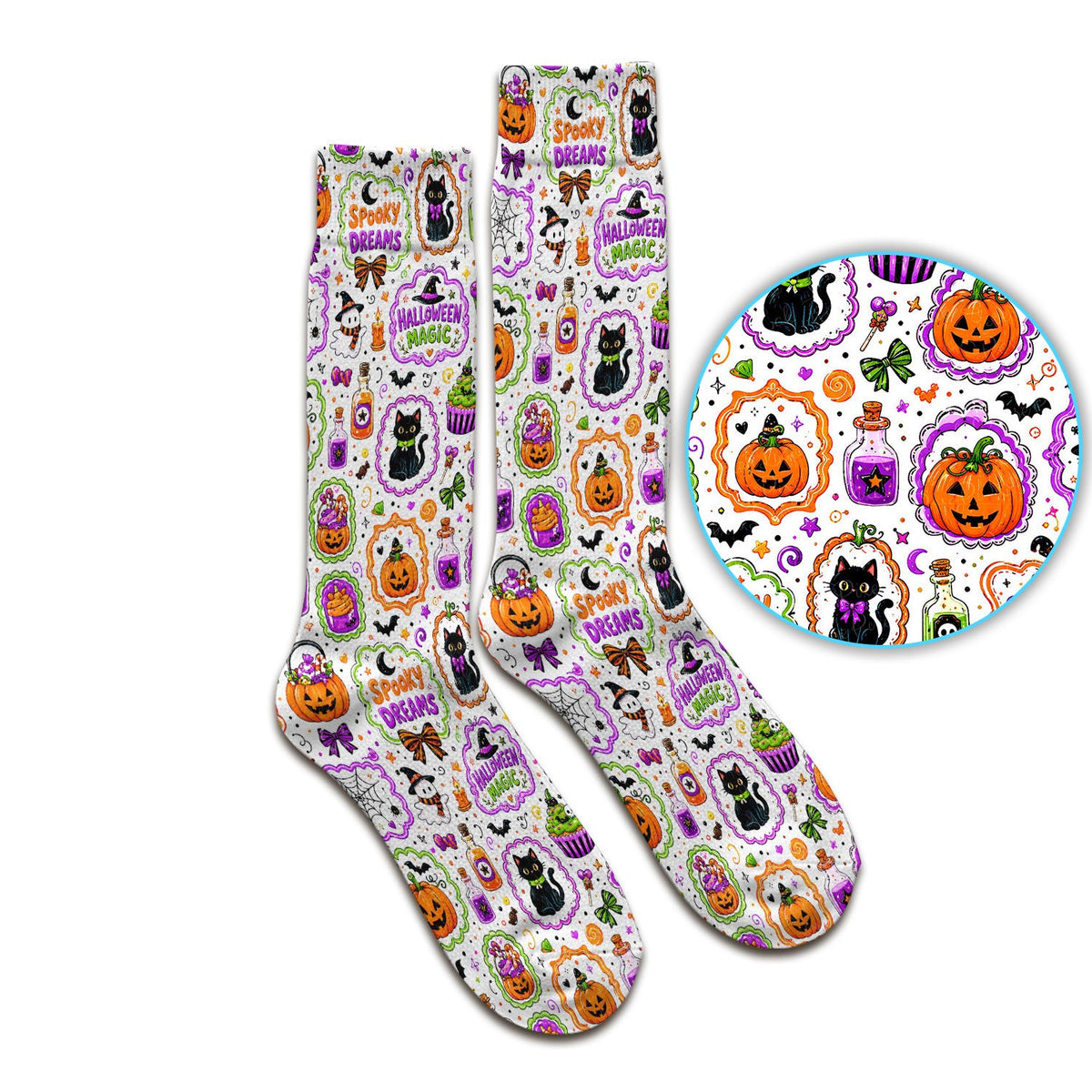 Cute Halloween Black Cats And Pumpkins Socks, Adult Socks for Men and Women